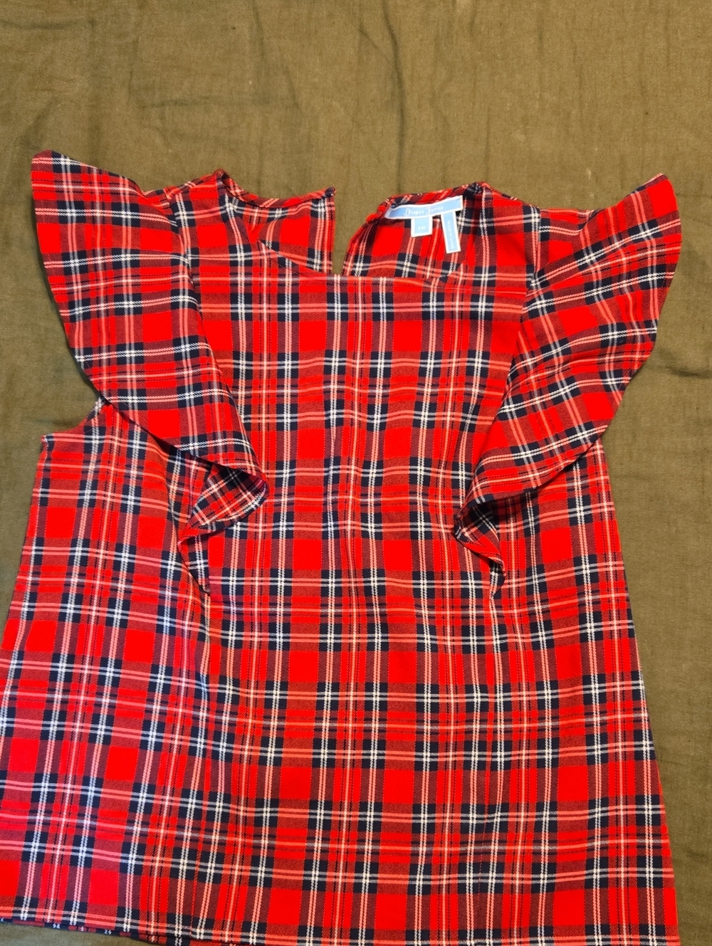 Draper James Red Plaid Flutter Sleeve Top
